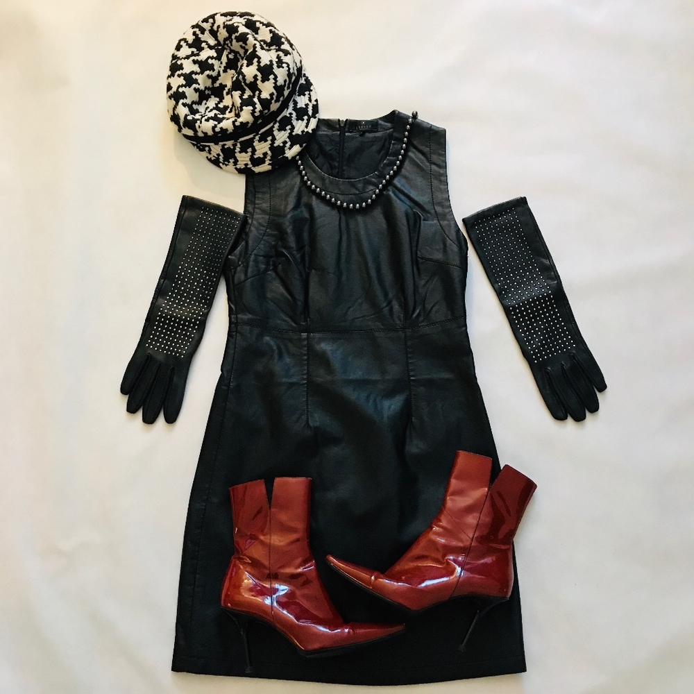 NEW-Ashley fitted Leatherette Black Dress